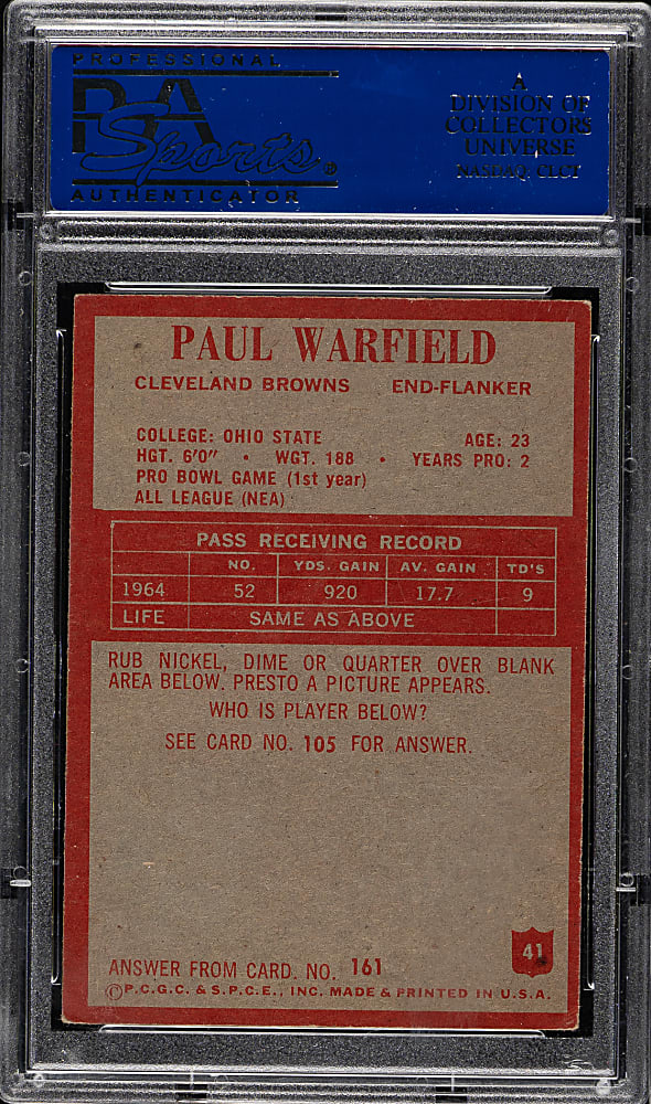1965 Philadelphia Football #41 Paul Warfield Rookie PSA EX 5