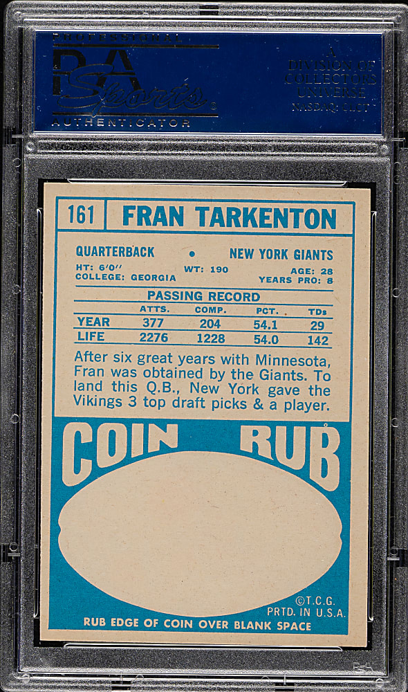 1968 Topps Football #161 Fran Tarkenton PSA NM 7