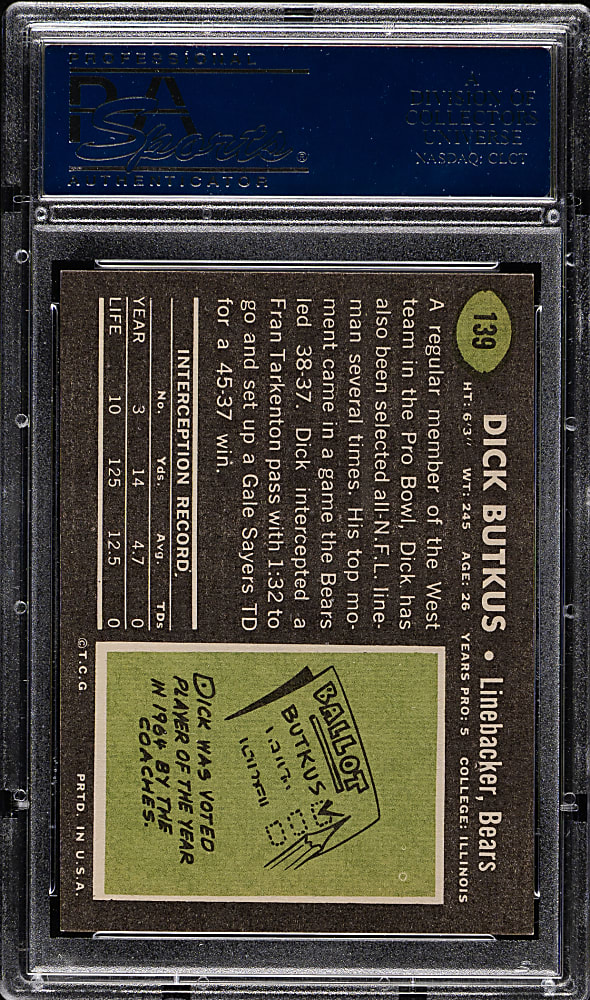 1969 Topps Football #139 Dick Butkus PSA NM+ 7.5
