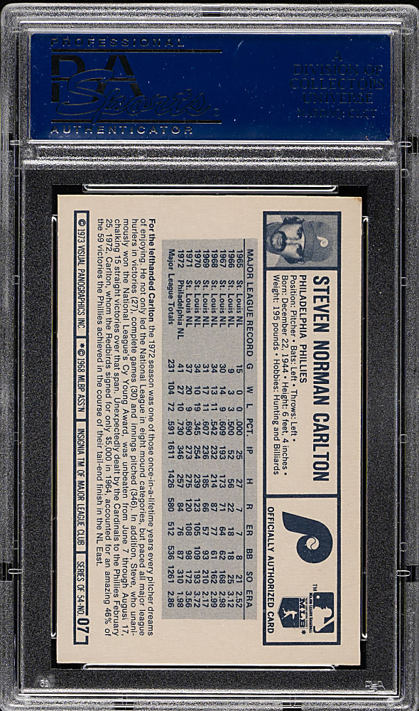 1973 Kellogg's #7 Steve Carlton PSA GEM MINT 10