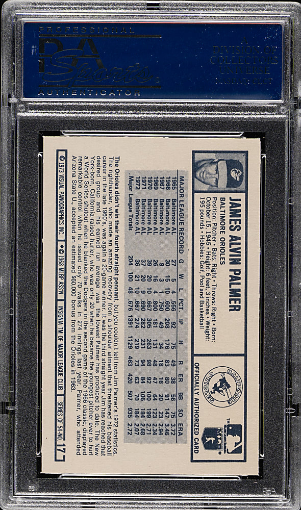 1973 Kellogg's #17 Jim Palmer PSA GEM MINT 10