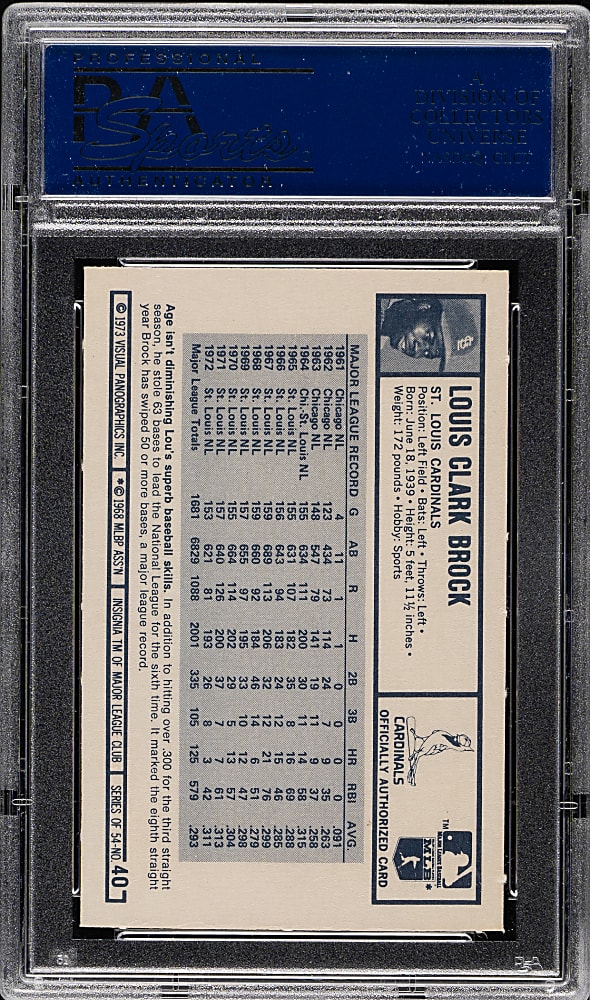 1973 Kellogg's #40 Lou Brock PSA GEM MINT 10