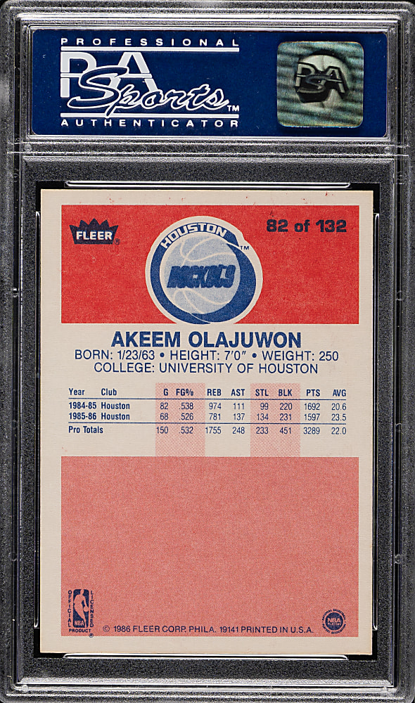 1986-1987 Fleer Basketball #82 Akeem Olajuwon Rookie PSA NM-MT 8