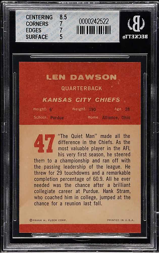 1963 Fleer Football #47 Len Dawson Rookie BGS EX-MT 6