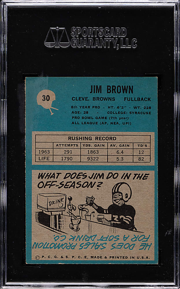 1964 Philadelphia Football #30 Jim Brown SGC EX+ 70