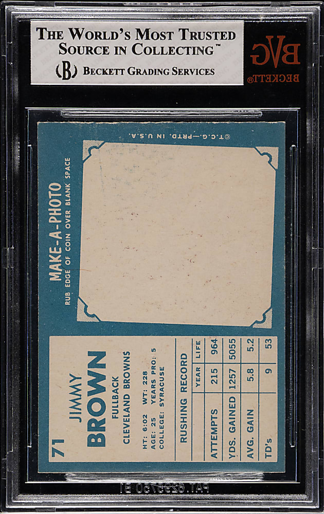 1961 Topps Football #71 Jim Brown BVG NM+ 7.5