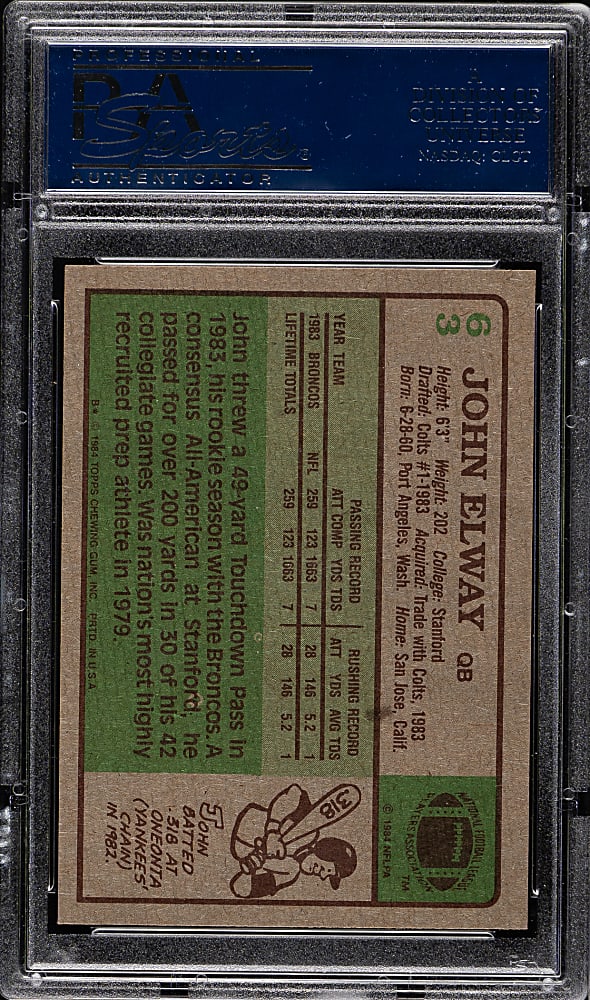 1984 Topps Football #63 John Elway Rookie PSA NM-MT 8