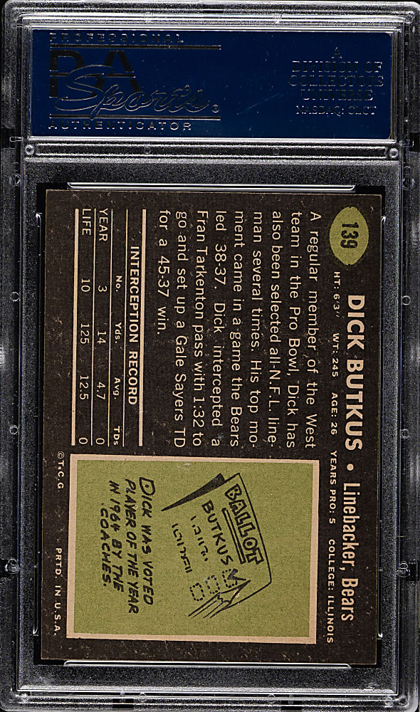 1969 Topps Football #139 Dick Butkus PSA NM-MT 8