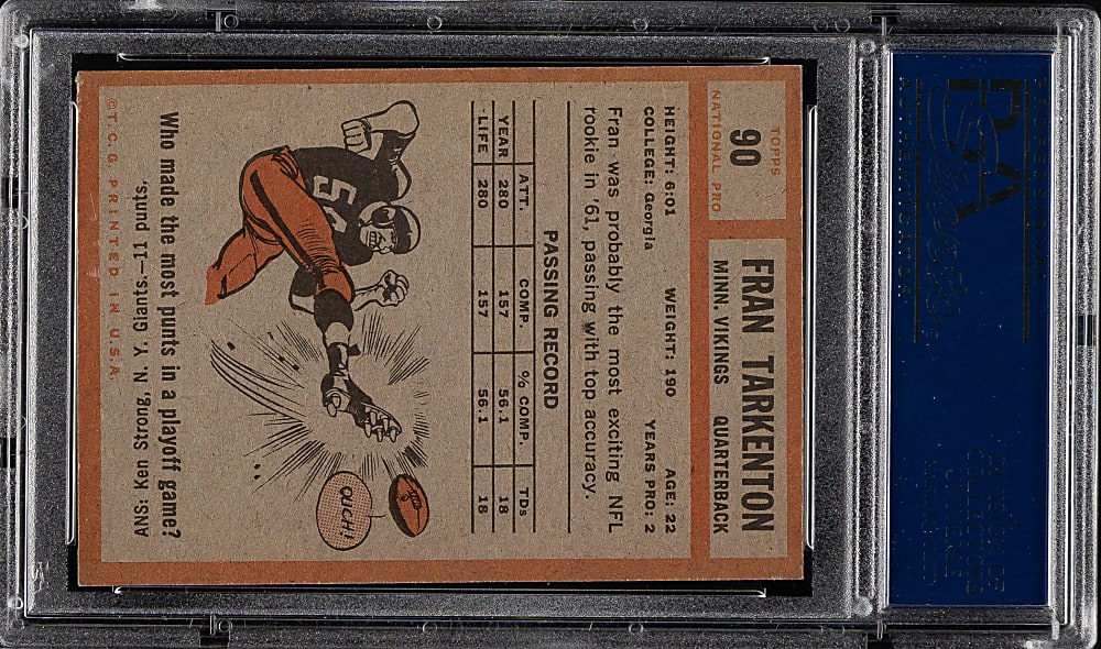1962 Topps Football #90 Fran Tarkenton Rookie PSA EX-MT 6