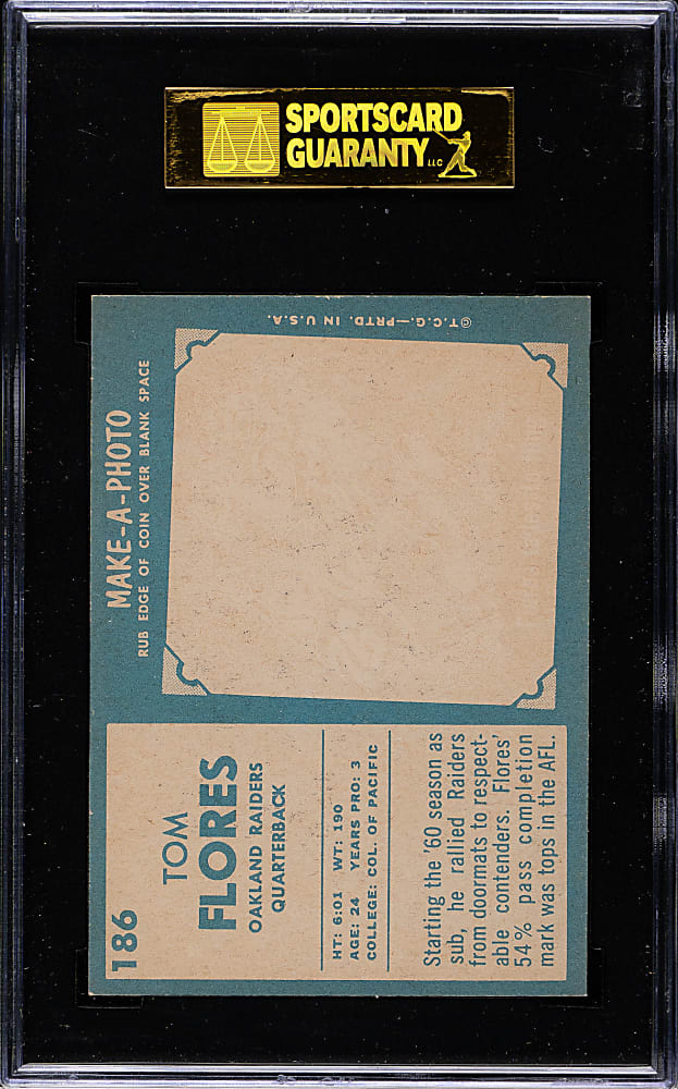 1961 Topps Football #186 Tom Flores Rookie SGC NM 84