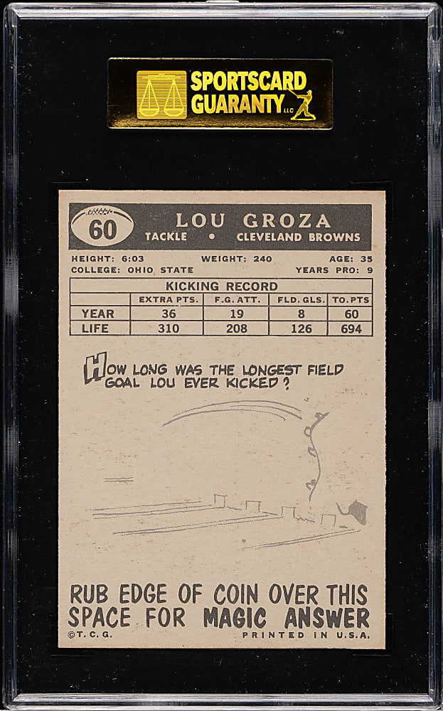 1959 Topps Football #60 Lou Groza SGC NM+ 86