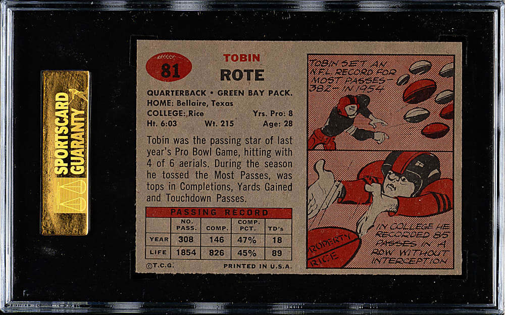 1957 Topps Football #81 Tobin Rote SGC NM 84