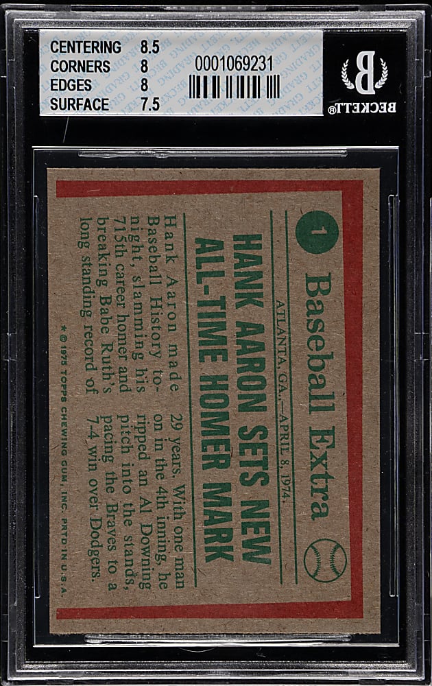 1975 Topps #1 Hank Aaron Highlights BGS NM-MT 8