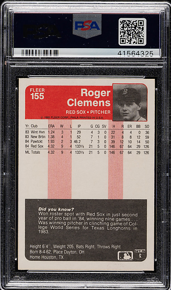1985 Fleer #155 Roger Clemens Rookie PSA NM-MT 8