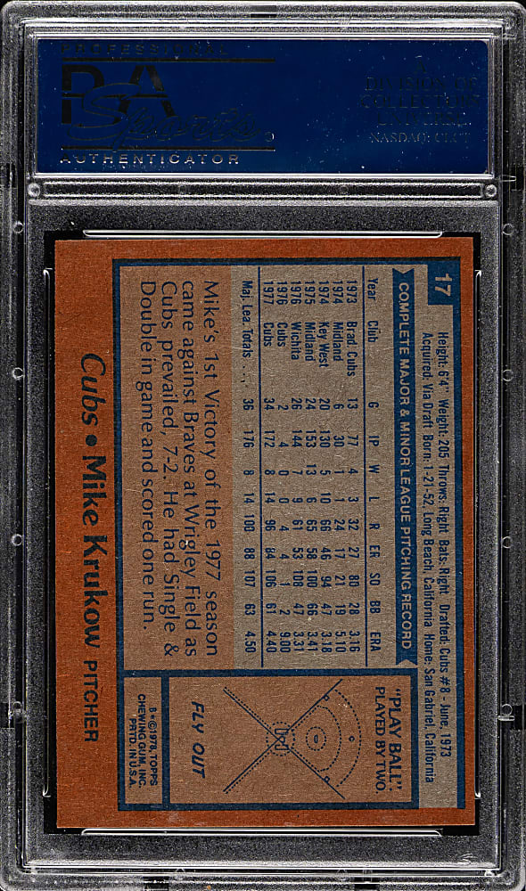 1978 Topps #17 Mike Krukow PSA GEM MINT 10
