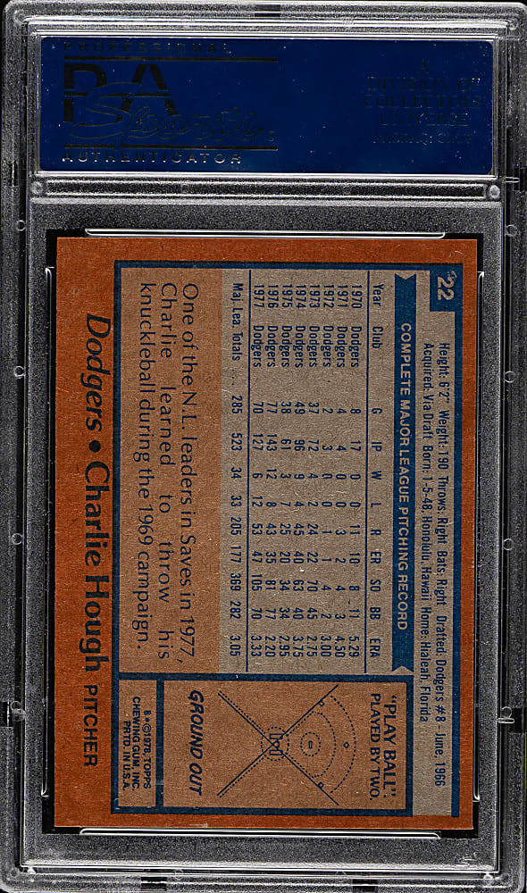1978 Topps #22 Charlie Hough PSA GEM MINT 10