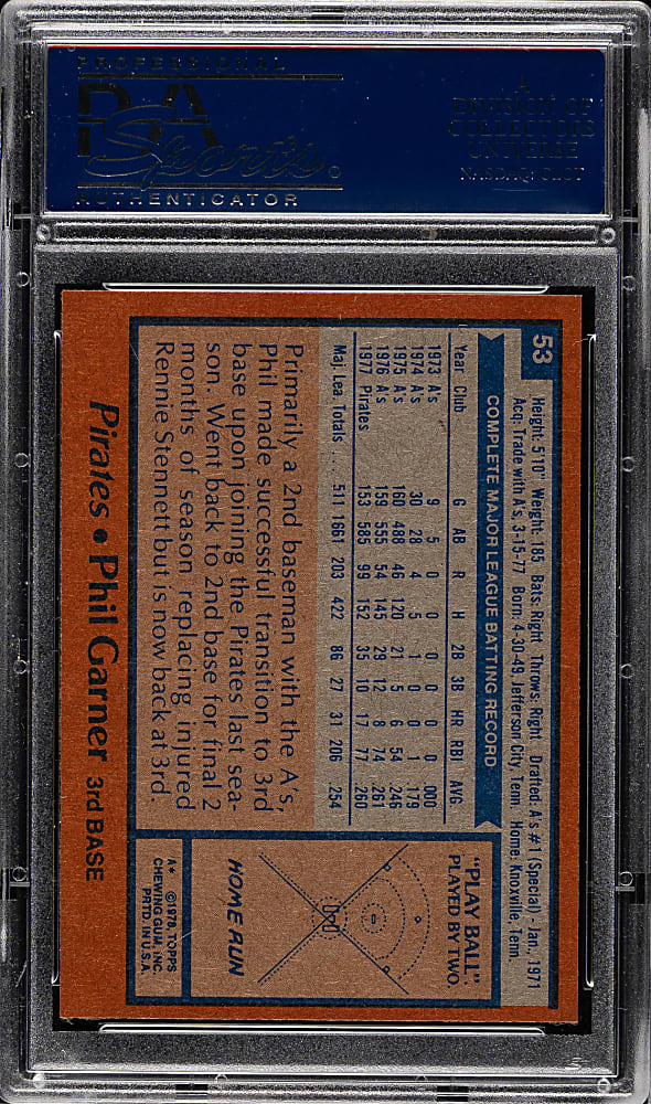 1978 Topps #53 Phil Garner PSA GEM MINT 10