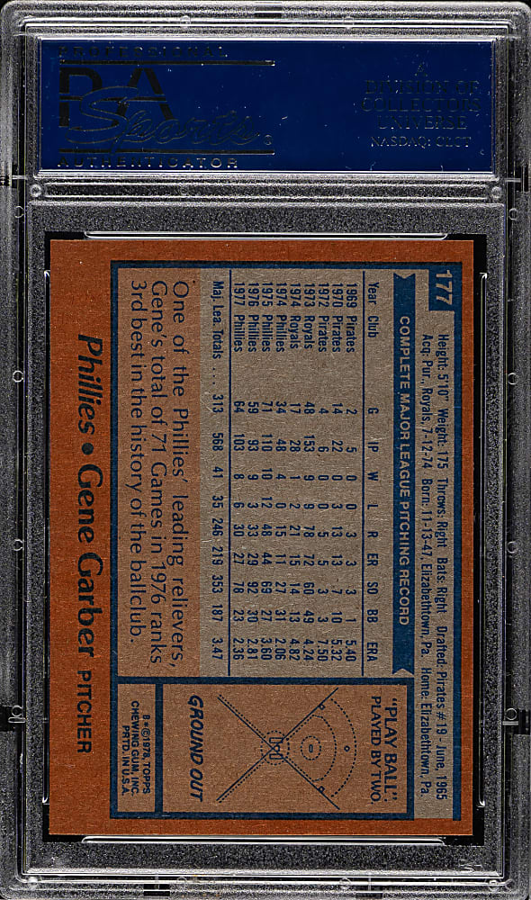 1978 Topps #177 Gene Garber PSA GEM MINT 10