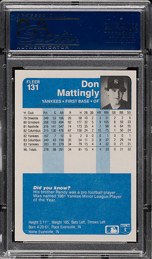 1984 Fleer #131 Don Mattingly Rookie PSA MINT 9