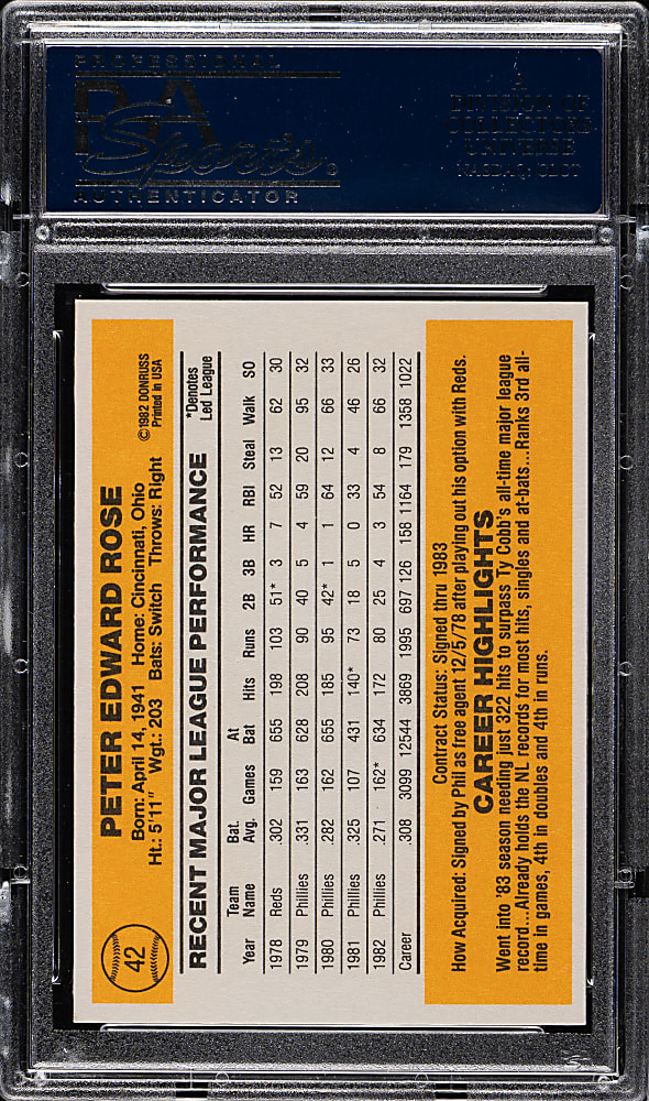 1983 Donruss #42 Pete Rose PSA GEM MINT 10