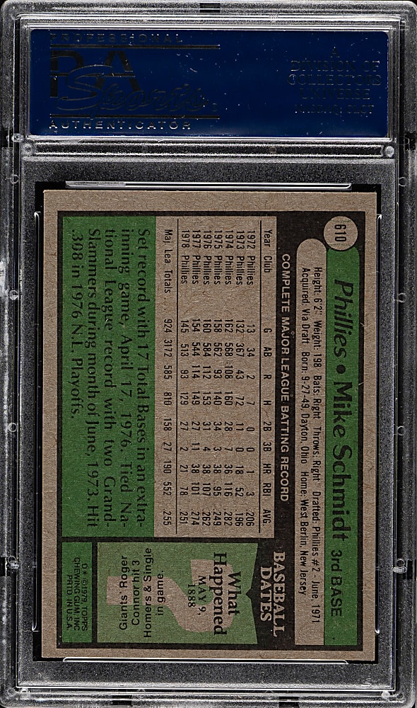 1979 Topps #610 Mike Schmidt PSA MINT 9
