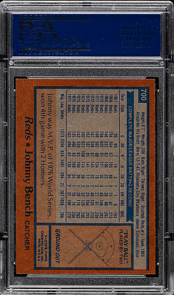 1978 Topps #700 Johnny Bench PSA MINT 9