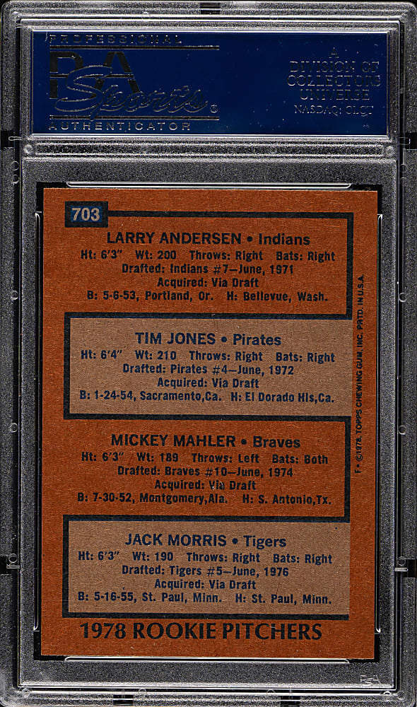 1978 Topps #703 Jack Morris Rookie PSA NM-MT 8