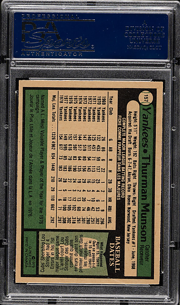 1979 O-Pee-Chee #157 Thurman Munson PSA NM-MT 8