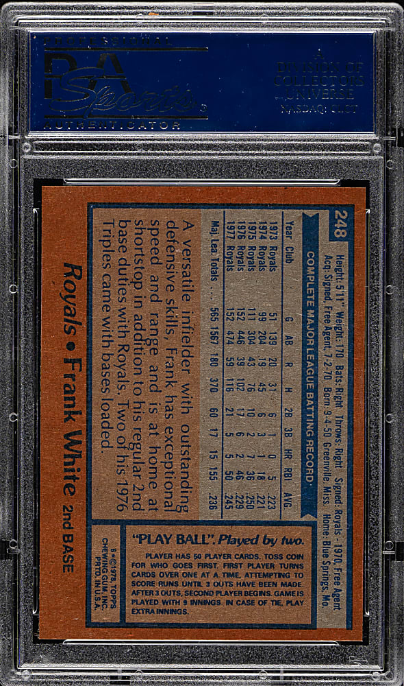 1978 Topps #248 Frank White PSA GEM MINT 10