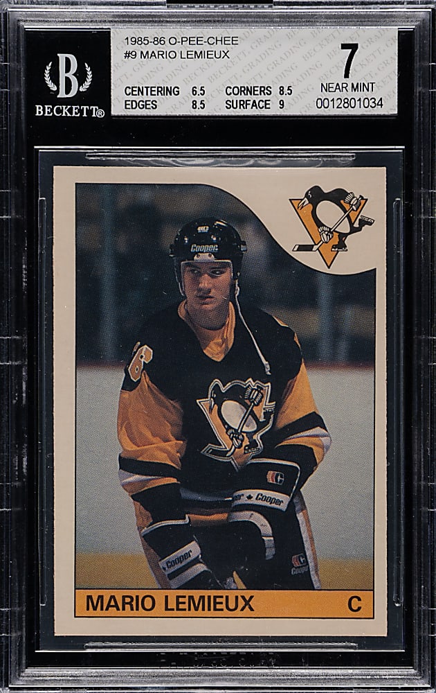 1985-1986 O-Pee-Chee Hockey #9 Mario Lemieux Rookie BGS NM 7