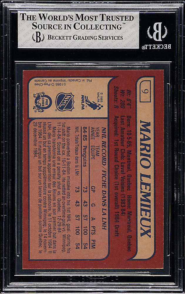 1985-1986 O-Pee-Chee Hockey #9 Mario Lemieux Rookie BGS NM 7