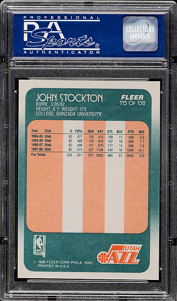 1988-1989 Fleer Basketball #115 John Stockton Rookie PSA MINT 9