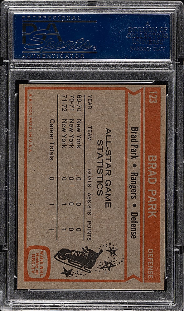 1972-1973 Topps Hockey #123 Brad Park All-Star PSA MINT 9