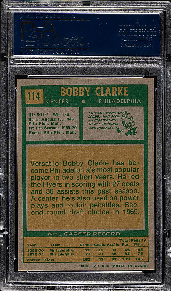 1971-1972 Topps Hockey #114 Bobby Clarke PSA NM-MT 8