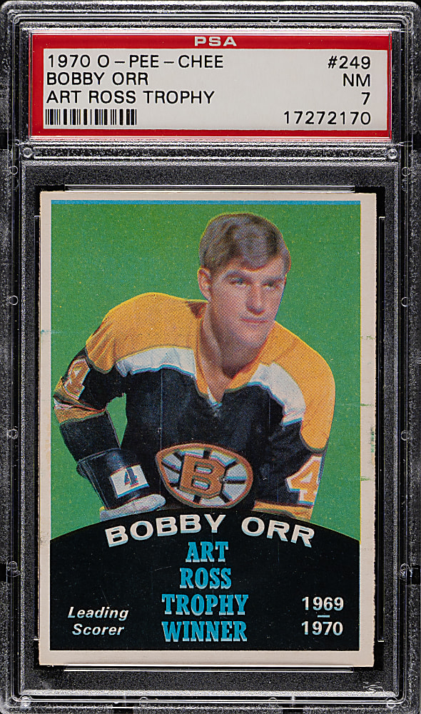 1970-1971 O-Pee-Chee Hockey #249 Bobby Orr Norris Art Ross Trophy PSA NM 7