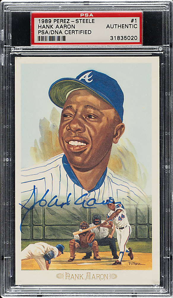 Signed 1989 Perez-Steele Hall of Fame Postcard Hank Aaron - PSA/DNA