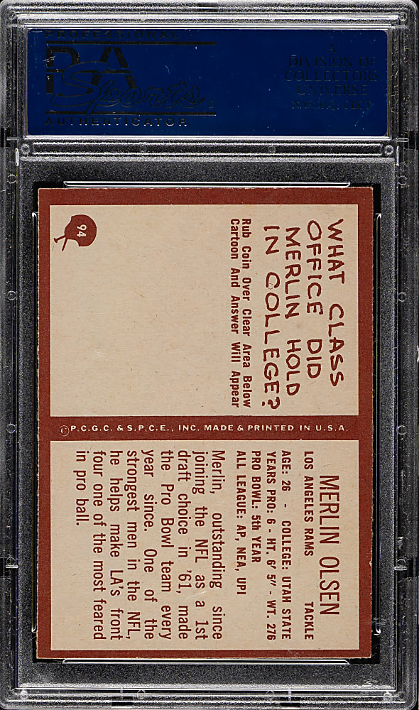1967 Philadelphia Football #94 Merlin Olsen PSA NM-MT 8