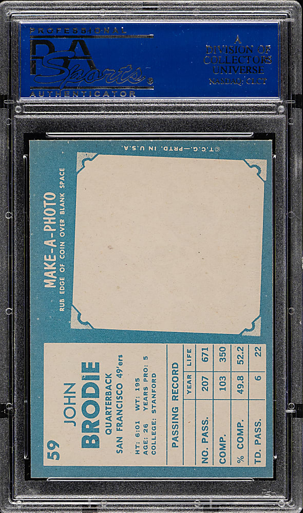 1961 Topps Football #59 John Brodie Rookie PSA NM 7