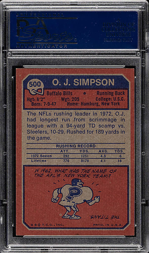 1973 Topps Football #500 O.J. Simpson PSA NM-MT 8