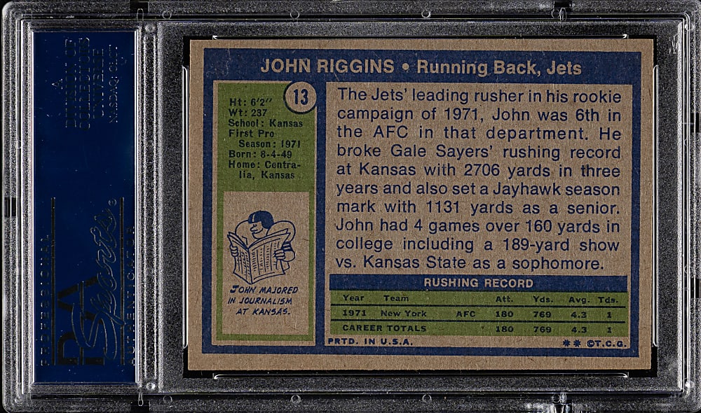 1972 Topps Football #13 John Riggins Rookie PSA EX-MT 6