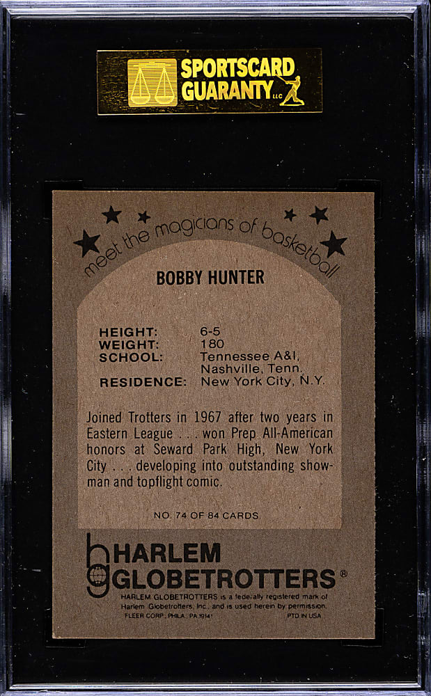 1971 Fleer "Harlem Globetrotters" Basketball #74 Bobby Hunter SGC NM/MT 88