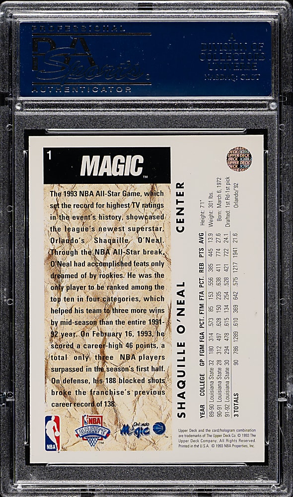 1992-1993 Upper Deck Basketball #1 Shaquille O'Neal Rookie PSA NM-MT 8