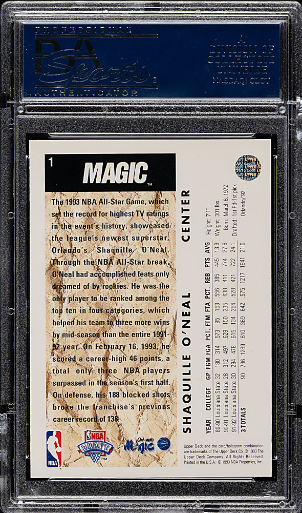 1992-1993 Upper Deck Basketball #1 Shaquille O'Neal Rookie PSA NM-MT 8
