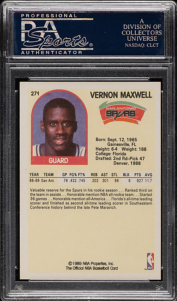 1989-1990 NBA Hoops Basketball #271 Vernon Maxwell PSA GEM MINT 10