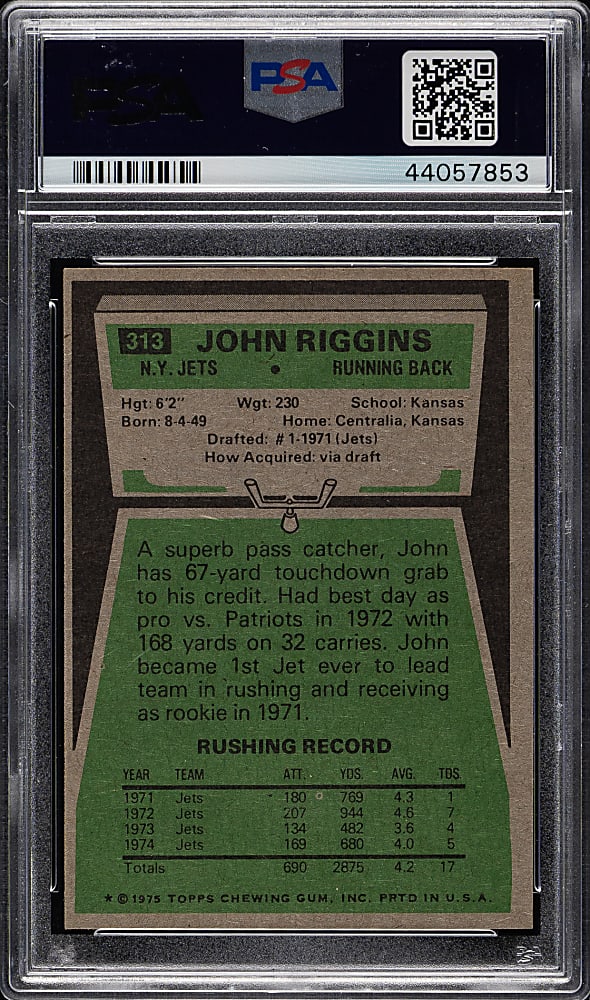 1975 Topps Football #313 John Riggins PSA MINT 9