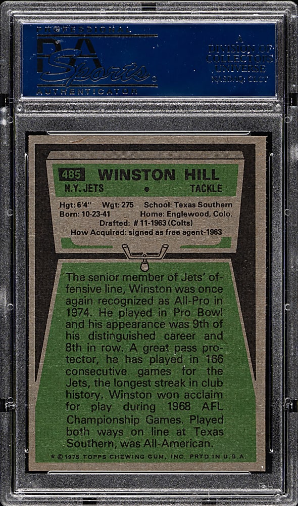 1975 Topps Football #485 Winston Hill PSA MINT 9
