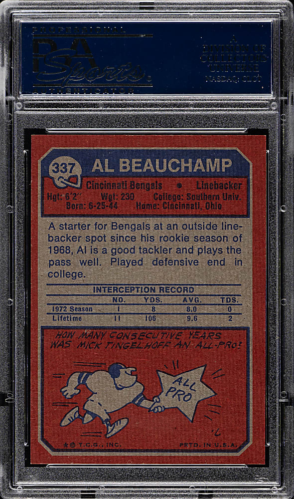 1973 Topps Football #337 Al Beauchamp PSA MINT 9