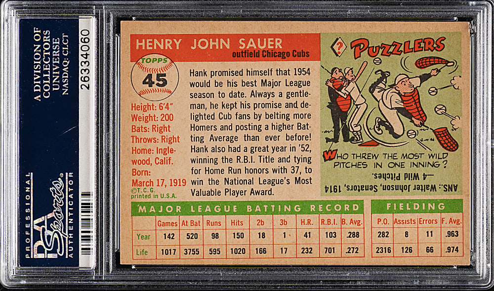 1955 Topps #45 Hank Sauer PSA NM-MT 8