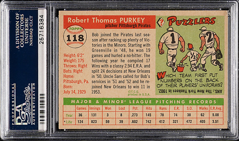 1955 Topps #118 Bob Purkey PSA NM-MT 8