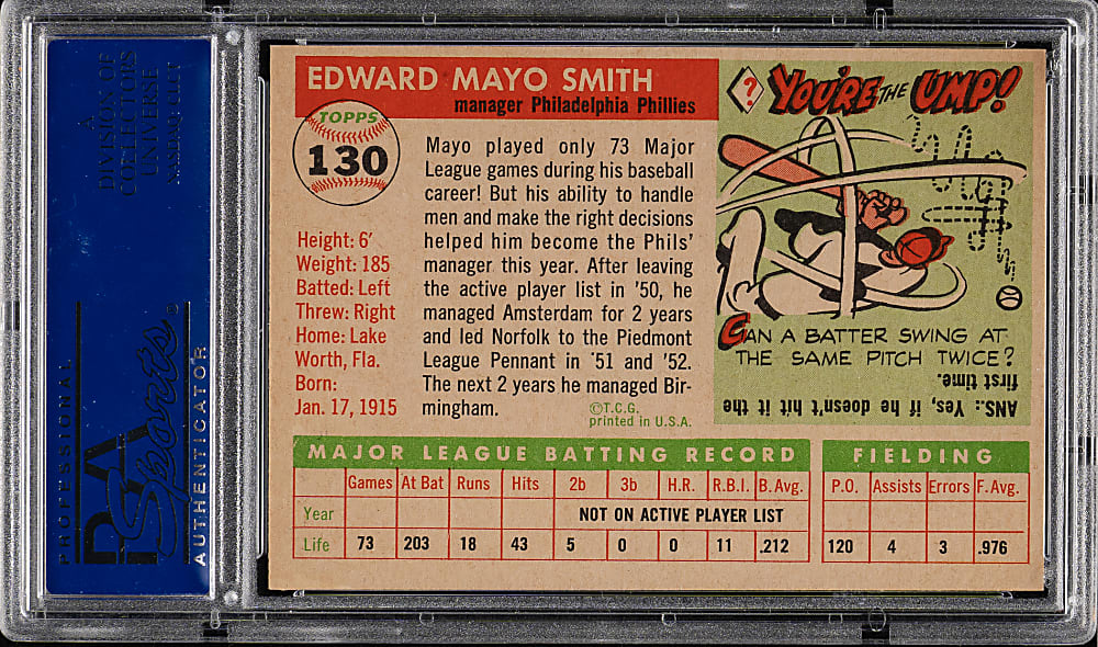 1955 Topps #130 Mayo Smith PSA NM-MT 8